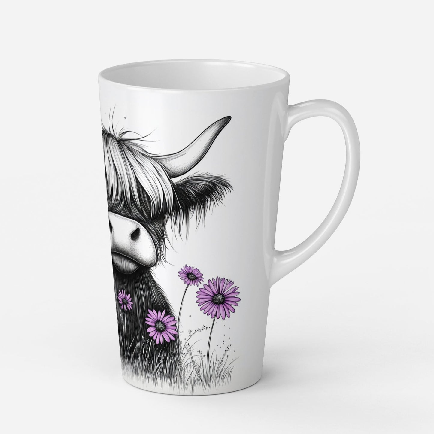 Personalised Mug | Latte Mug | Highland Cow | Christmas Mug| Coffee Cup | Purple Daisy