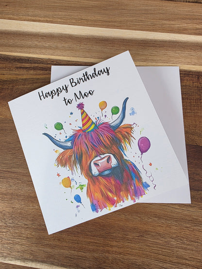 Birthday Card - Highland Cow Birthday Card - Happy Birthday to Moo - Personalised Birthday Card