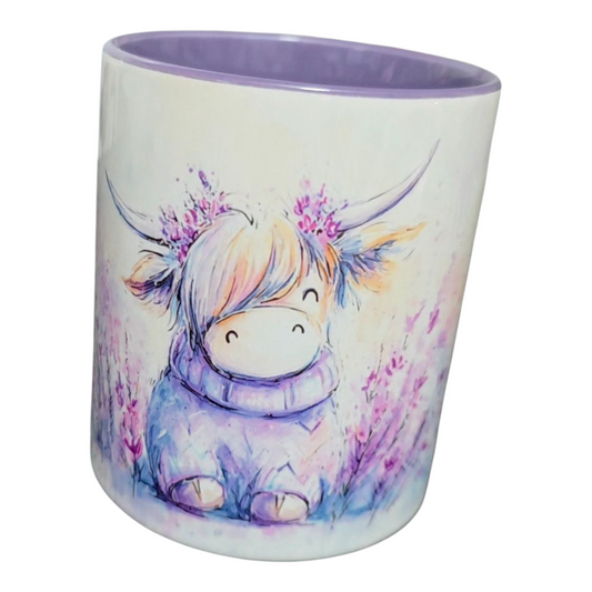 Highland Cow Mug | Personalised Mug | 10 Colour Choices | Personalisation Available | Purple Heather Moo