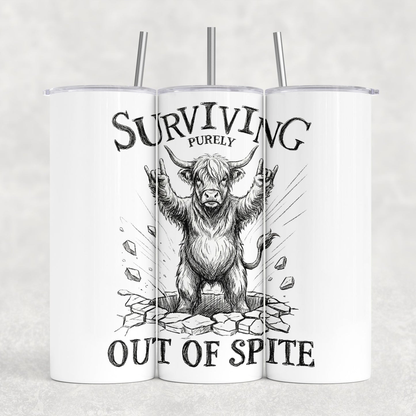 20oz Metal Tumbler with Straw l 20oz Tumbler | Travel Cup | Bottle | Highland Cow | Surviving Out of Spite