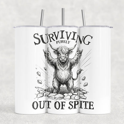 20oz Metal Tumbler with Straw l 20oz Tumbler | Travel Cup | Bottle | Highland Cow | Surviving Out of Spite