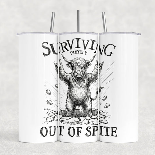 20oz Metal Tumbler with Straw l 20oz Tumbler | Travel Cup | Bottle | Highland Cow | Surviving Out of Spite
